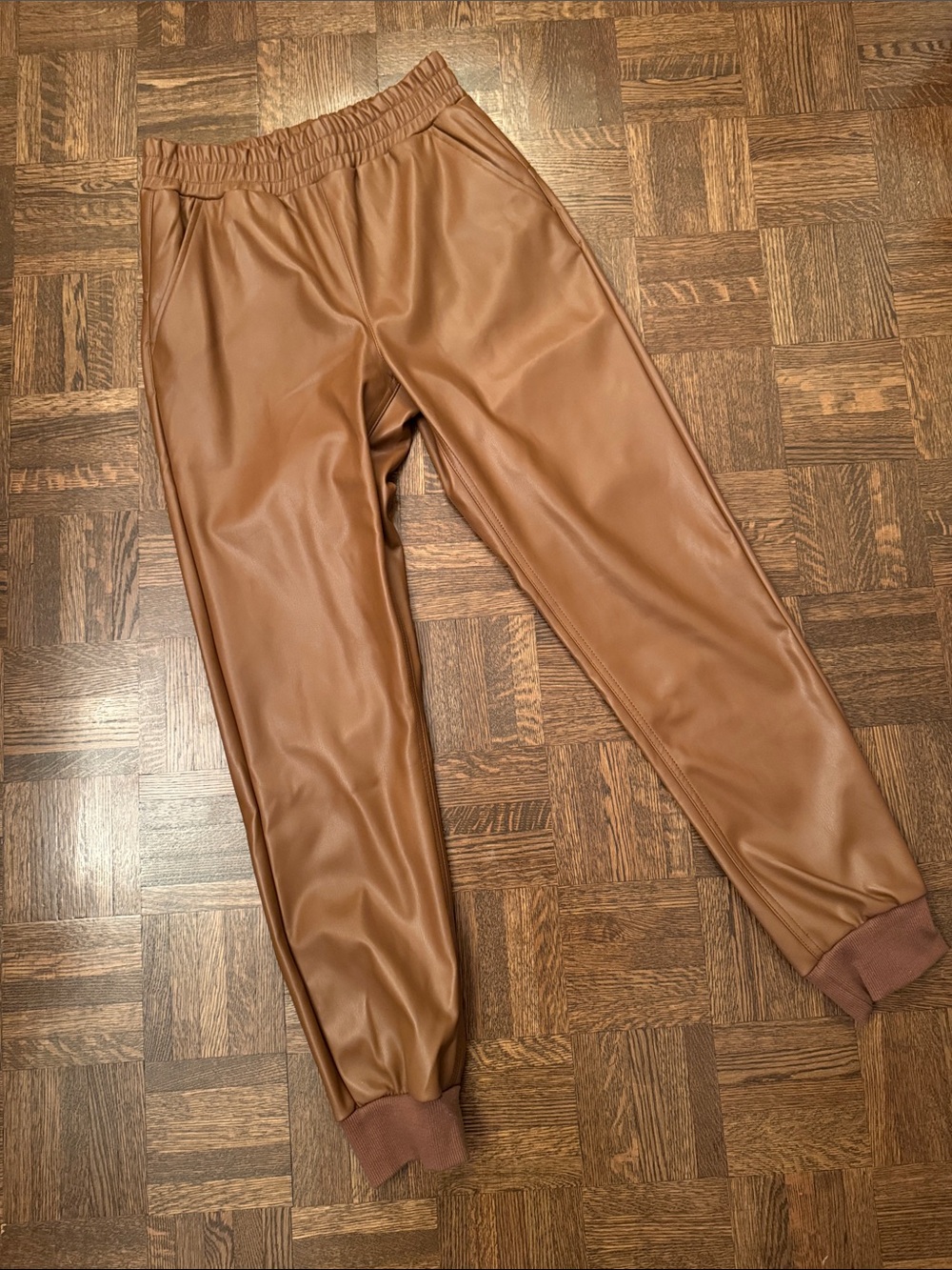 Faux Leather Joggers Pants size XS - caramel